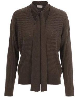 Liu Jo Tonal-Bow Ribbed-Knit Jumper - Grey