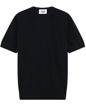 Alpha Studio Short-Sleeve Ribbed-Trim T-Shirt - Black