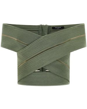 Balmain Off-The-Shoulder Zip-Fastening Top - Green