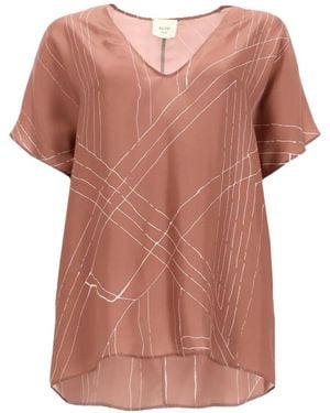 Alysi Abstract-Print V-Neck Top - Pink