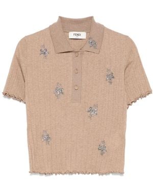 Fendi Short-Sleeve Cropped Polo Top - Natural