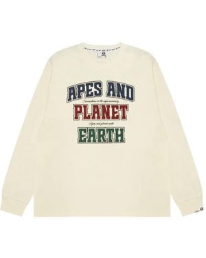 Aape By A Bathing Ape Apes And Planet Earth Logo-Print Long-Sleeve T-Shirt - White