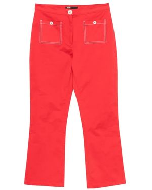 Maje Contrast-Stitch Straight-Leg Trousers - Red