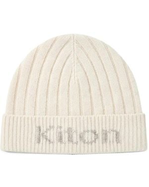 Kiton Logo-Knit Ribbed Beanie Hat - Natural