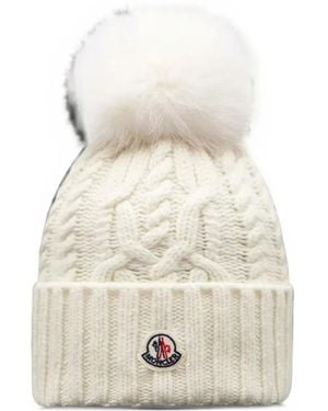 Moncler Wool & Cashmere Blend Beanie With Pom Pom - White