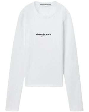 Alexander Wang Fitted Ls Tee W/ Logo Print - White