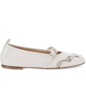 Sartore Bailarinas Con Hebilla Y Panel De Pitón - Blanco