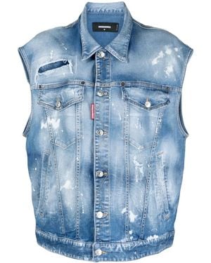 DSquared² Paint Splatter Denim Vest - Blue