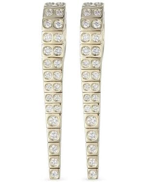 TYPE JEWELRY Pendientes Leggo Id Grandes En Oro Amarillo De 14 Ct Con Diamantes - Blanco