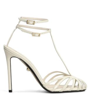 ALEVI Stella Cage-Strap Stiletto-Heel Leather Sandals - White