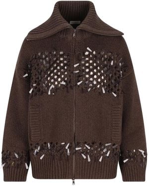 Brunello Cucinelli Cardigan in Lochstrick - Braun