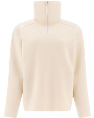 AURALEE Zip Turtleneck Jumper - Natural