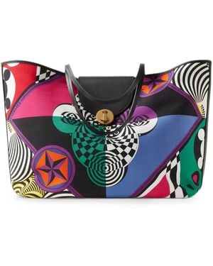 Versace Vivian Printed Large Canvas Tote - Black