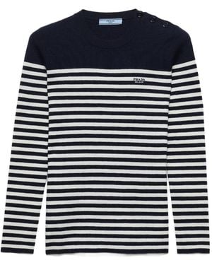 Prada Pull Rayé Côtelé - Blue