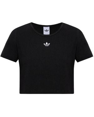 adidas Logo-Embroidered Ribbed T-Shirt - Black