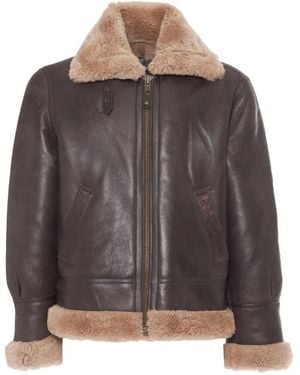 Schott Nyc Classic B-3 Fur-Collar Leather Jacket - Grey