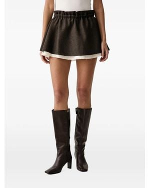 ELEH Layered Paperbag-Waist Skirt - Black