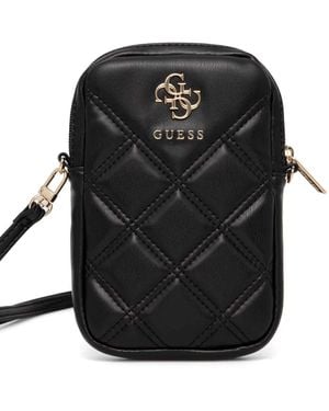 Guess Quilted Logo-Plaque Messenger Bag - Black