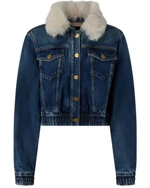 Pinko Contrasting-Collar Denim Jacket - Blue