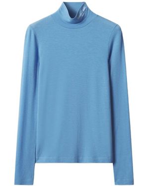 Maison Kitsuné Logo-Print High-Neck Top - Blue