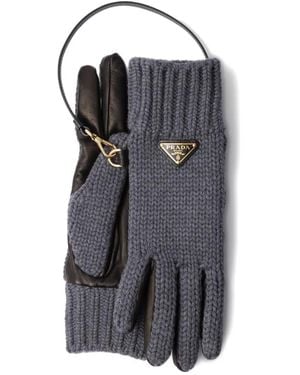 Prada Handschuhe Aus Wolle Und Nappaleder - Grau