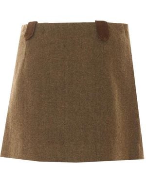 ELEH Herringbone-Weave Button-Detail Mini Skirt - Natural