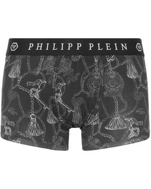 Philipp Plein Boxershorts Mit Quasten-Print - Grau