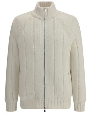 Brunello Cucinelli Ribbed Zip-Front Cashmere Cardigan - White