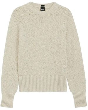 BOSS Open-Knit Ribbed-Trim Jumper - White
