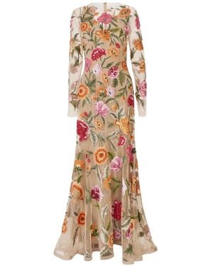 Carolina Herrera Floral-Embroidered Tulle Gown - White