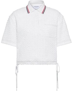 Thom Browne Eyelash Ribbon Tweed Drawstring Hem Polo - White