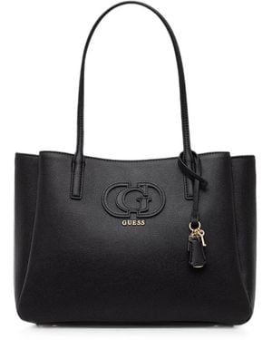 Guess Isola Logo-Plaque Pebble-Textured Tote Bag - Black