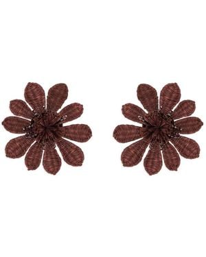 Oscar de la Renta Boucles D'Oreilles Fleur À Clip - Marron