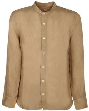 120% Lino Mandarin-Collar Long-Sleeve Shirt - Natural