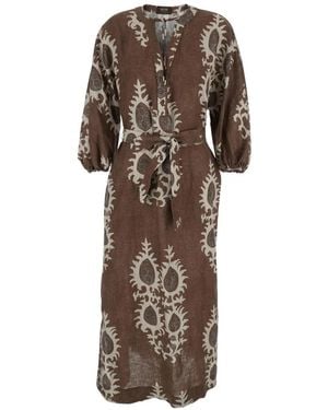 Bazar Deluxe Printed Tie-Waist Maxi Dress - Brown