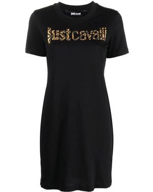 Just Cavalli Animal-Print Logo T-Shirt Dress - Black