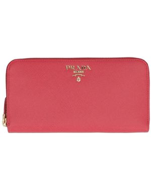 Prada Logo-Lettering Wallet - Red