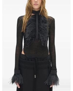 Ann Demeulemeester Vaya Frisee Feather-Cuffs Jacket - Schwarz