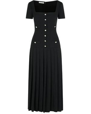 Alessandra Rich Pleated Square-Neck Midi Dress - Black