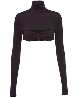Prada Top Corto A Collo Alto - Nero