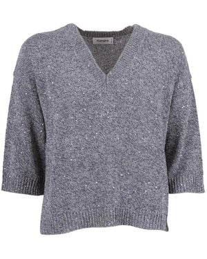 Kangra Sequin-Embellished V-Neck Sweater - Gray