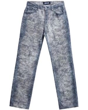 Just Cavalli Logo-Print Washed Jeans - Blue