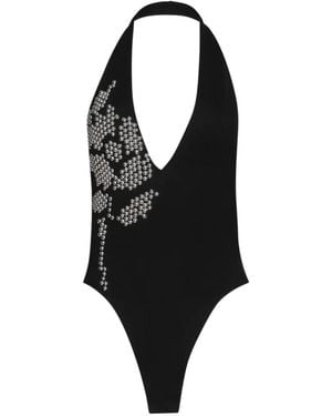 David Koma Body Con Cuello Halter Y Detalle Floral - Negro