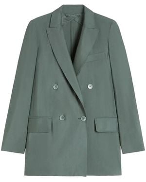 Max Mara Double-Breasted Wool And Silk Blazer - Green