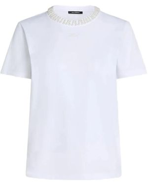KARL LAGERFELD Faux-Pearl Neck T-Shirt - White