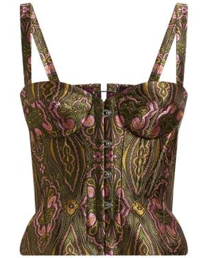 Etro Jacquard Corset Top With Floral Medallion Motif - Brown