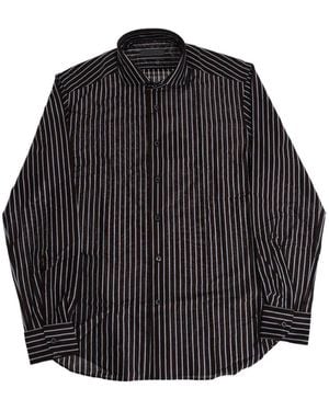 Corneliani Striped French-Collar Shirt - Black