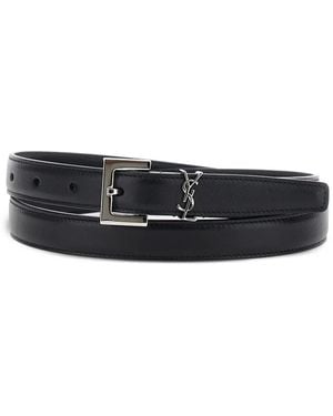 Saint Laurent Cassandre Leather Belt - White
