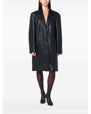 Cassell Buttoned Leather Coat - Black