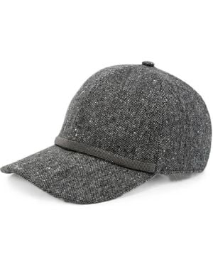 Brunello Cucinelli Monili-Embellished Tweed Baseball Cap - Grey